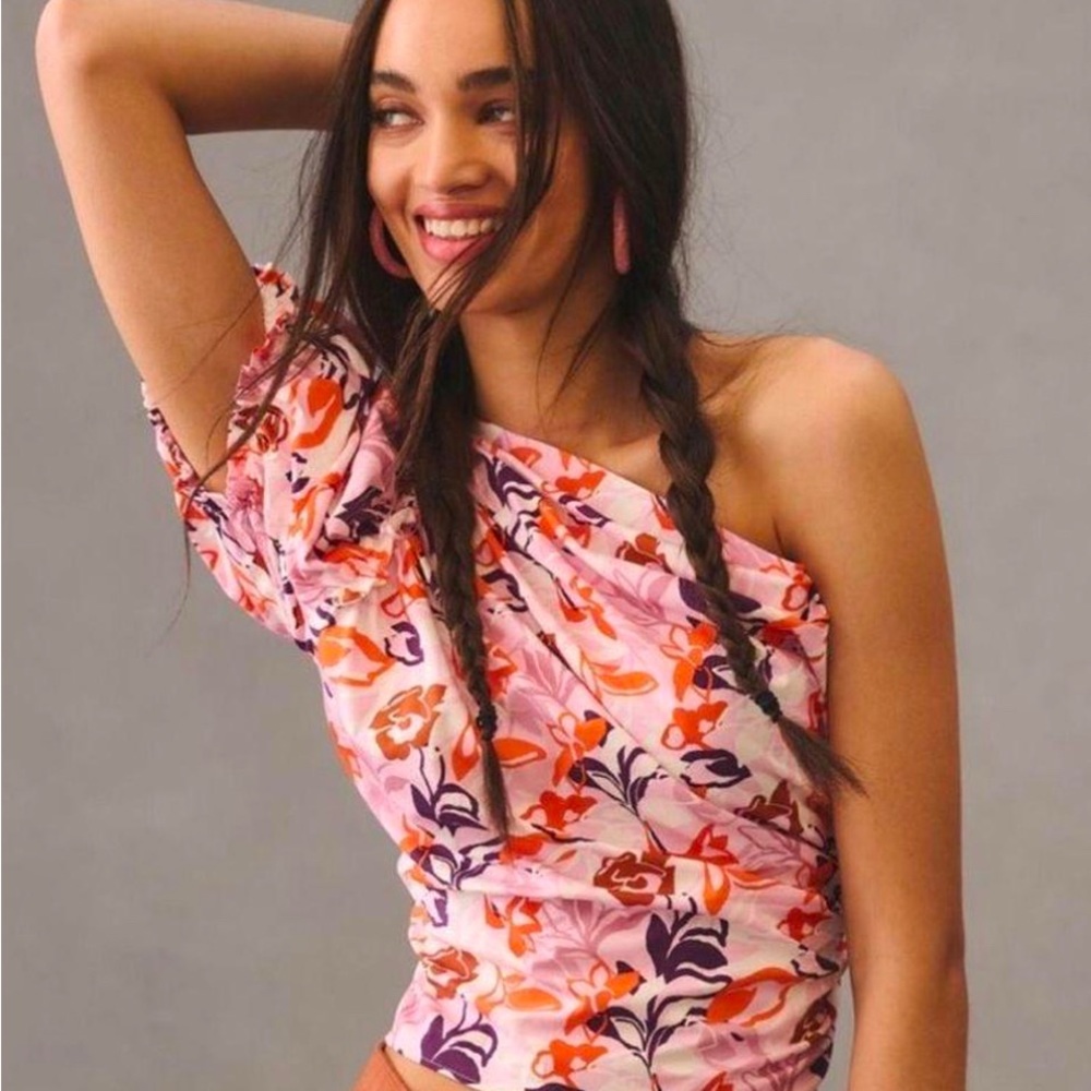 Anthropologie Women's Pink and Orange Blouse Size M